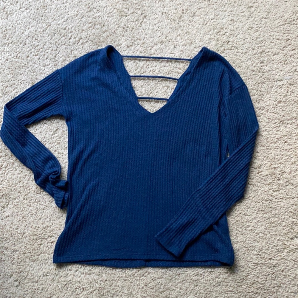 Express waffle knit open back top